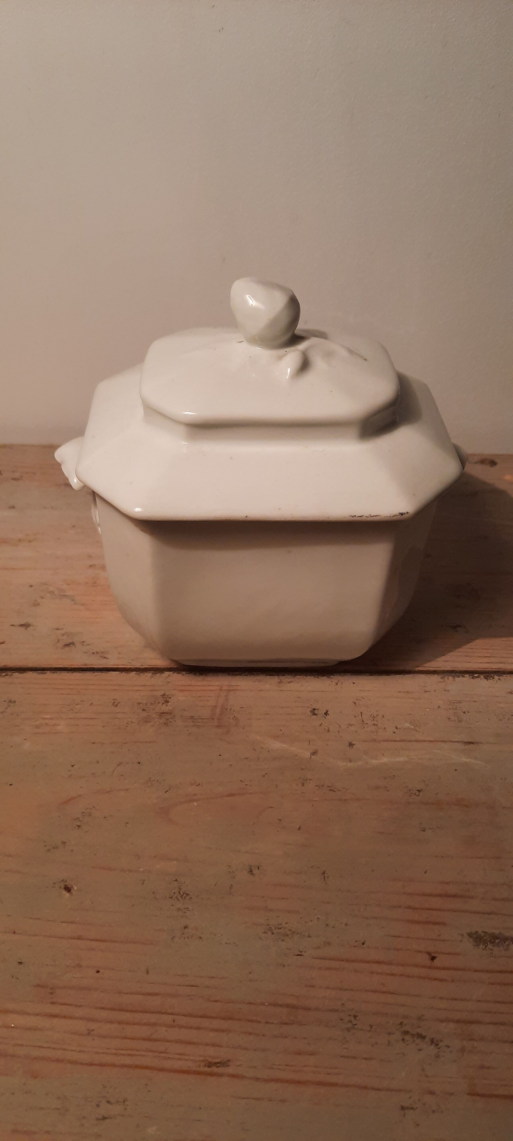 Old white porcelain sugar bowl