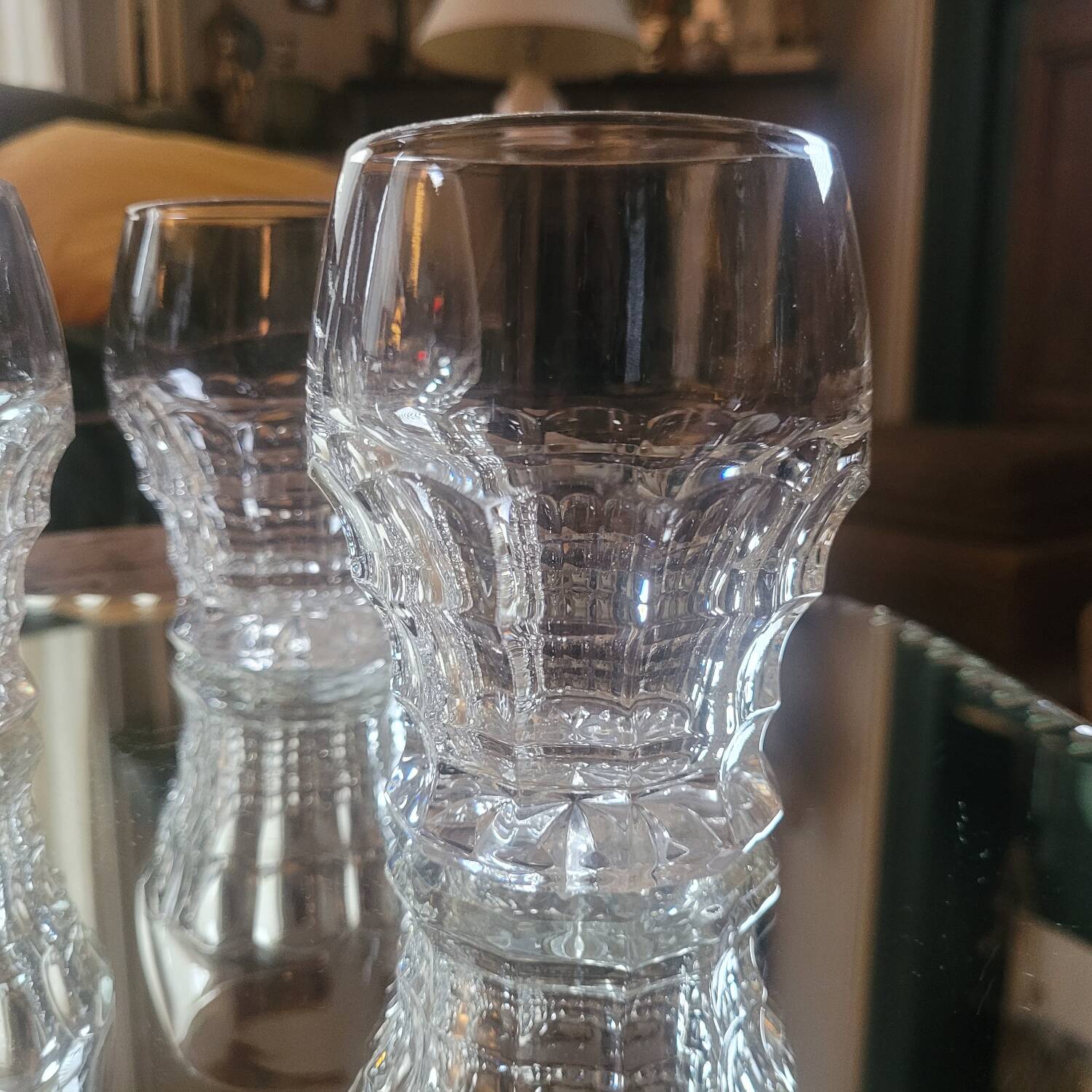 Set of 10 faceted glasses, pressed-molded glass, circa 1950–1960