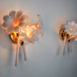 Pair of pink fleurs-de-lis sconces, murano glass, Italy, 1970