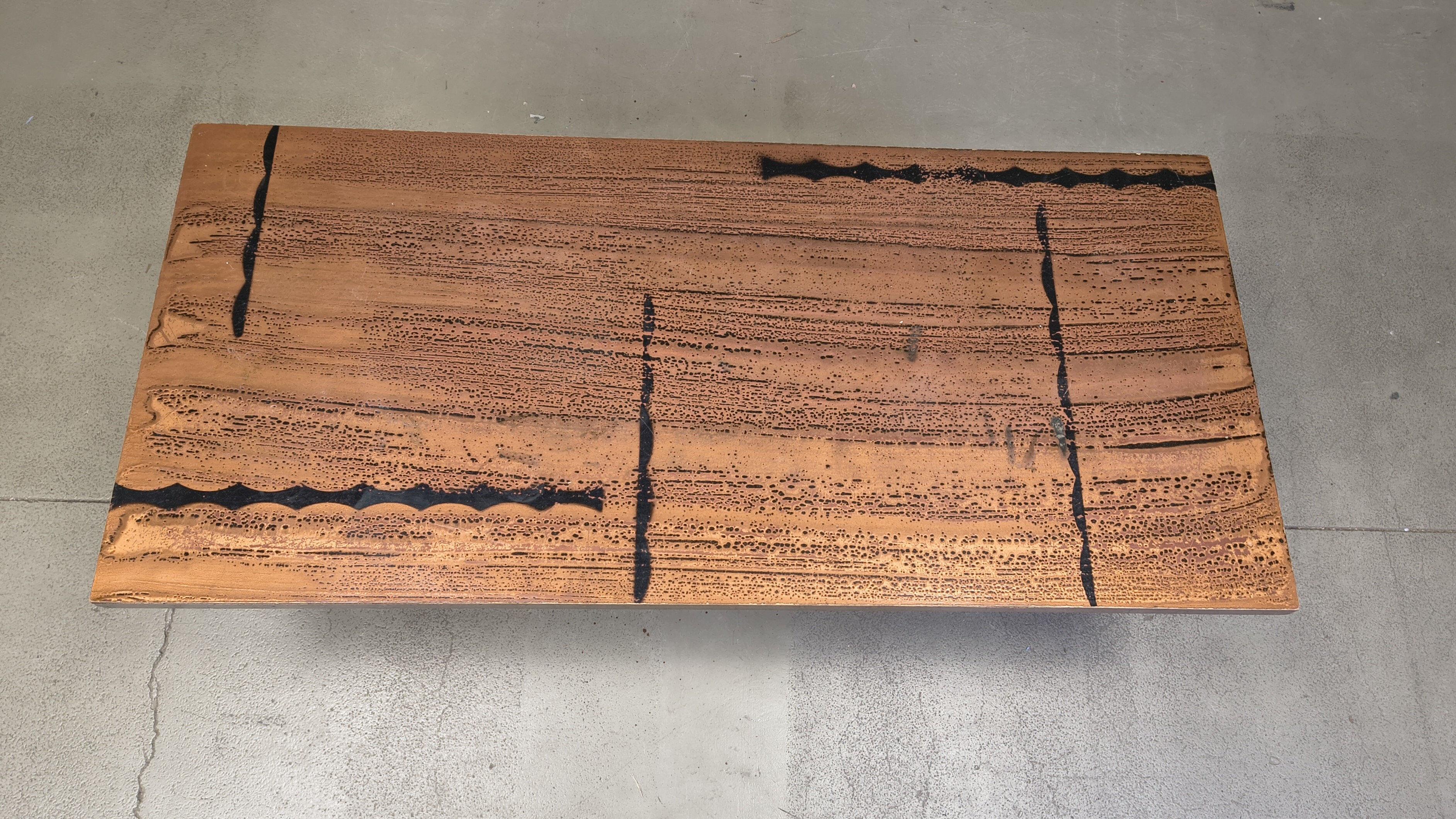 Modernist copper coffee table adjustable in height, 1960s