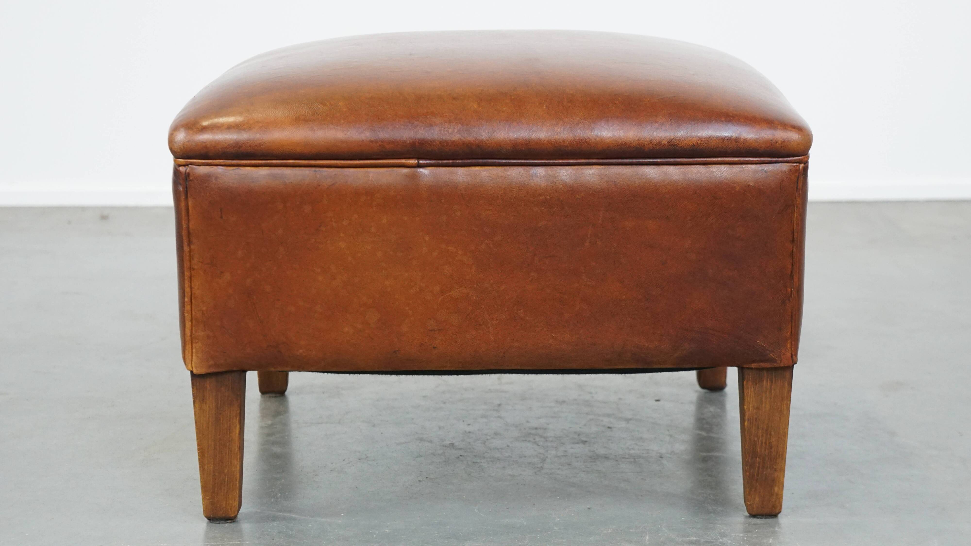 Large Ottoman Made of Sheepskin Leather