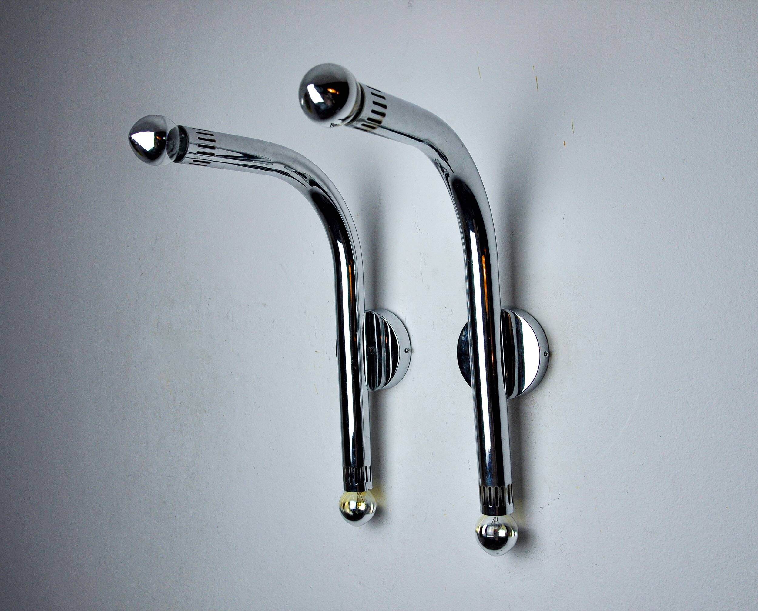 Pair of tubular chrome wall lights Italy, 1970