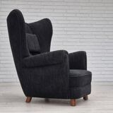 1960s, Danish relax armchair, reupholstered, gray furniture fabric..