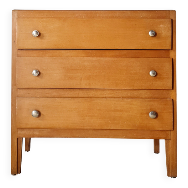 Commode vintage en bois clair à 3 tiroirs – Années 50 / 60