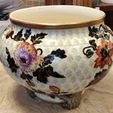 Old large Lunéville flower pot with Japanese floral decor