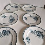 Set of 6 old flat ironstone plates from St Amandinoise, Louis XV