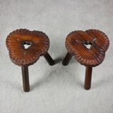 Pair of wooden stools, Spanish folk art