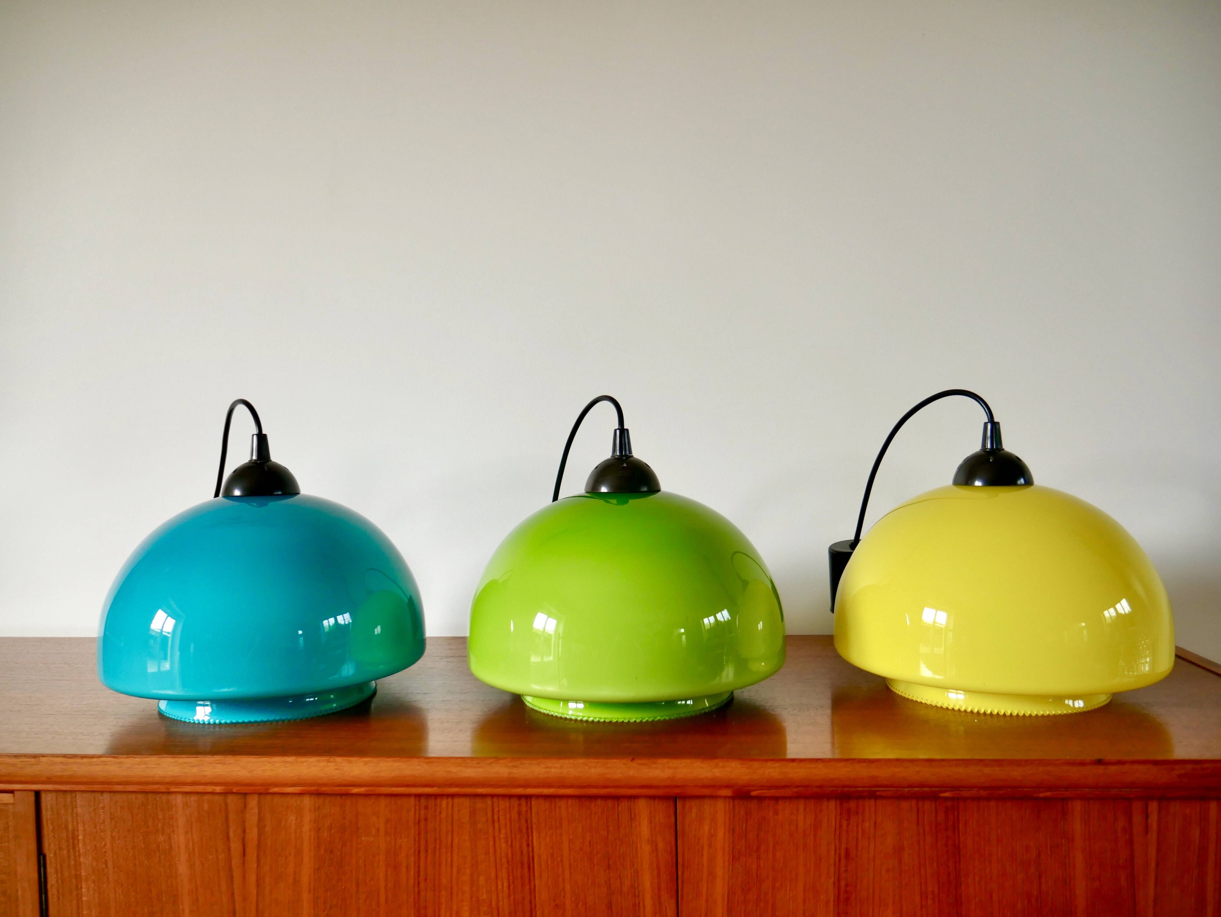 Suspension in blue opaline mushroom design 60s-70s