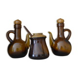 Huilier vinaigrier et moutardier verre fumé et bois