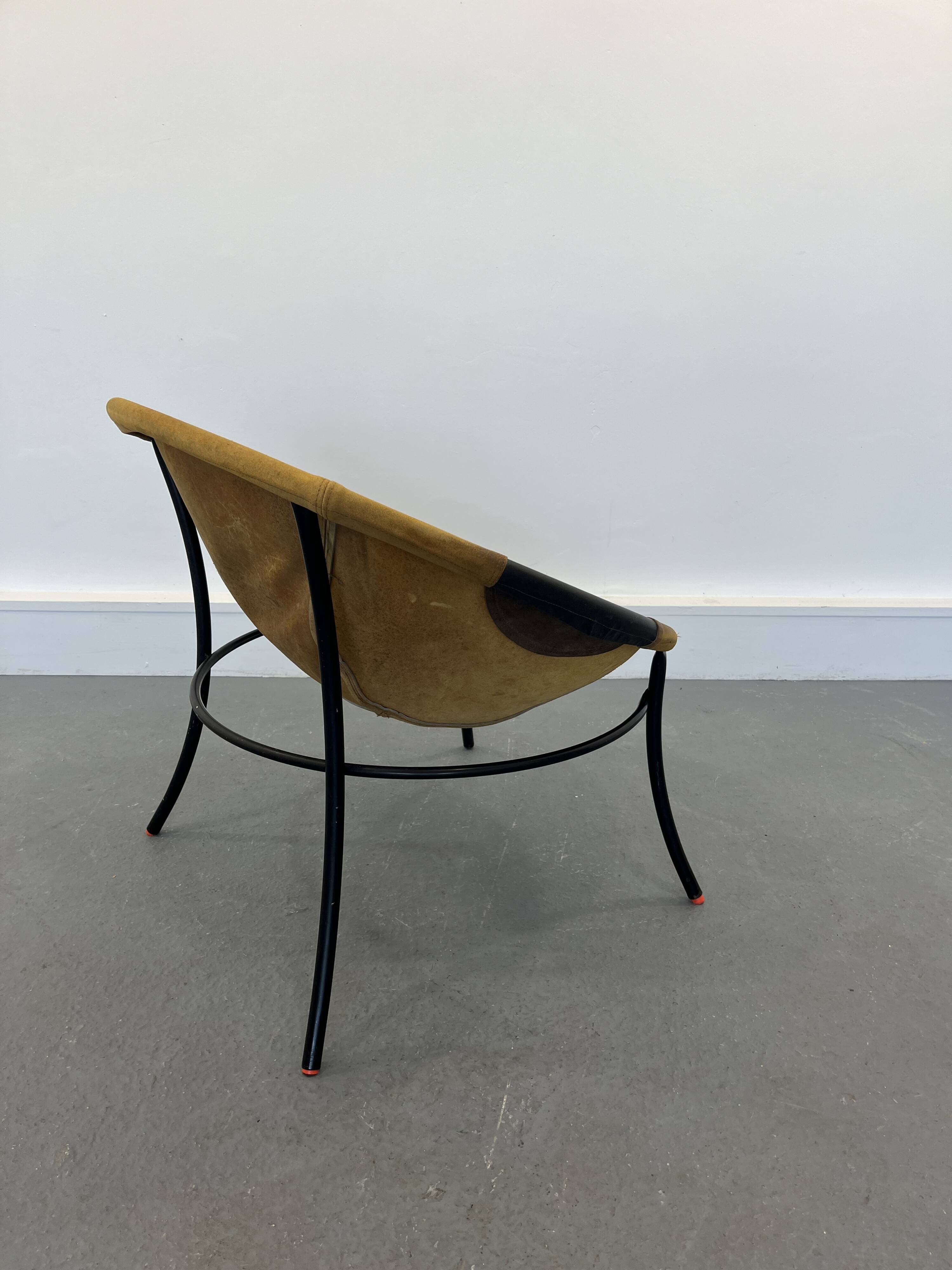 Italian Tan Suede and Black Leather Saucer Chair