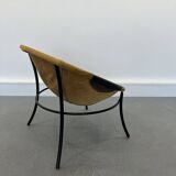 Italian Tan Suede and Black Leather Saucer Chair