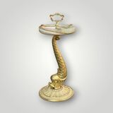 Antique fish ashtray on foot in gilded brass and onyx (4.464 kg)