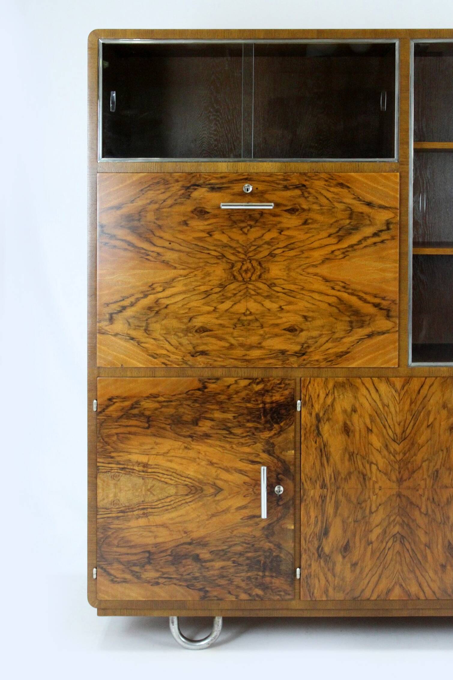 Restored Bauhaus Tubular Steel Cabinet with Secretary by R. Slezak, 1930s