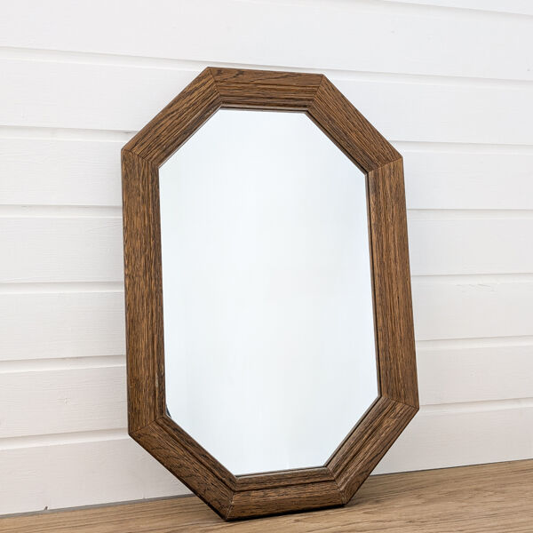 Miroir vintage octogonal bois massif nervuré salle de bain chambre couloir