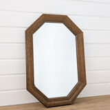 Miroir vintage octogonal en bois massif, style rustique ou entrée rétro