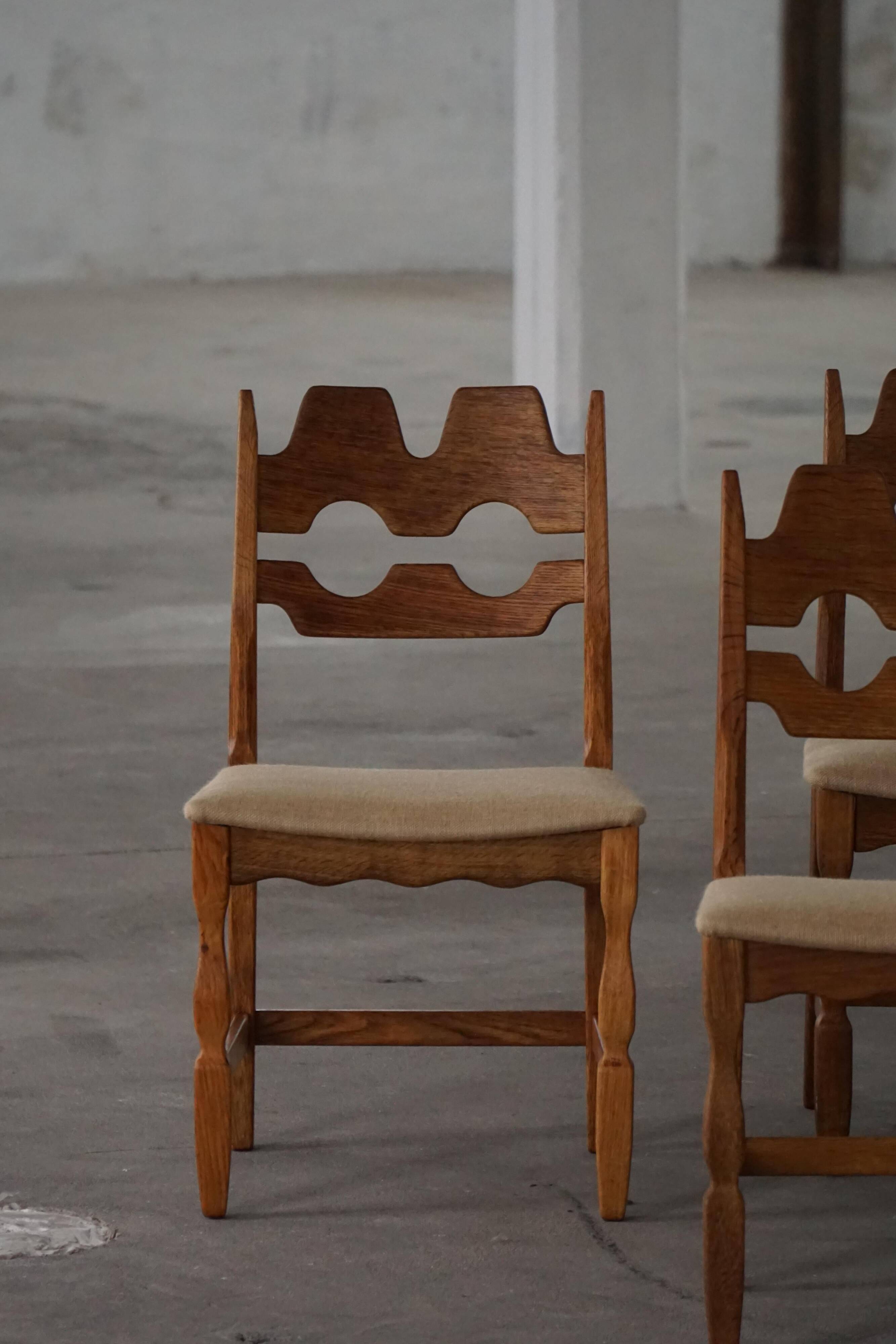 Set of 8 Razorblade chairs in oak and jute by Henning Kjærnulf, 1960s