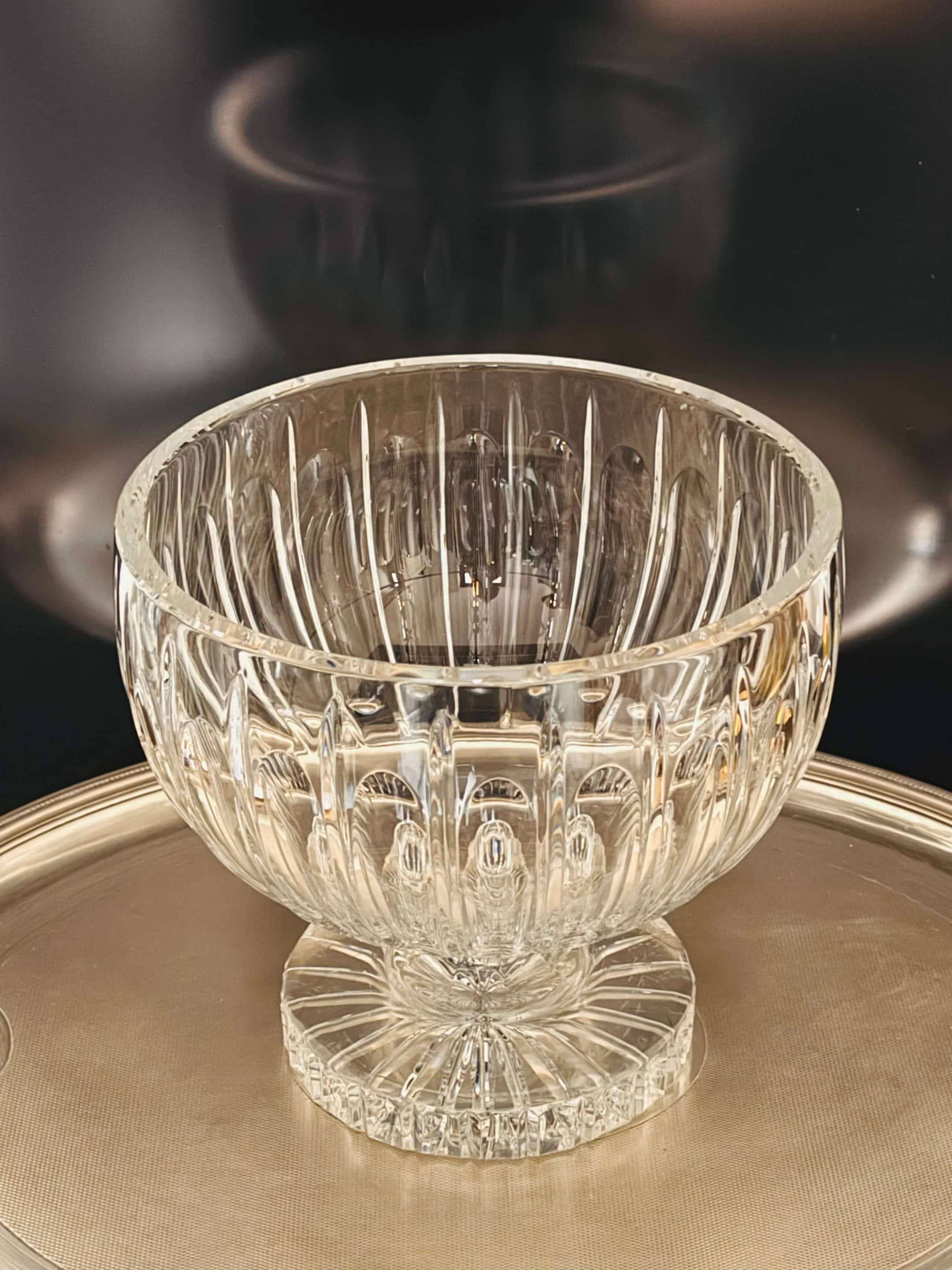 Large cut crystal bowl on a stand
