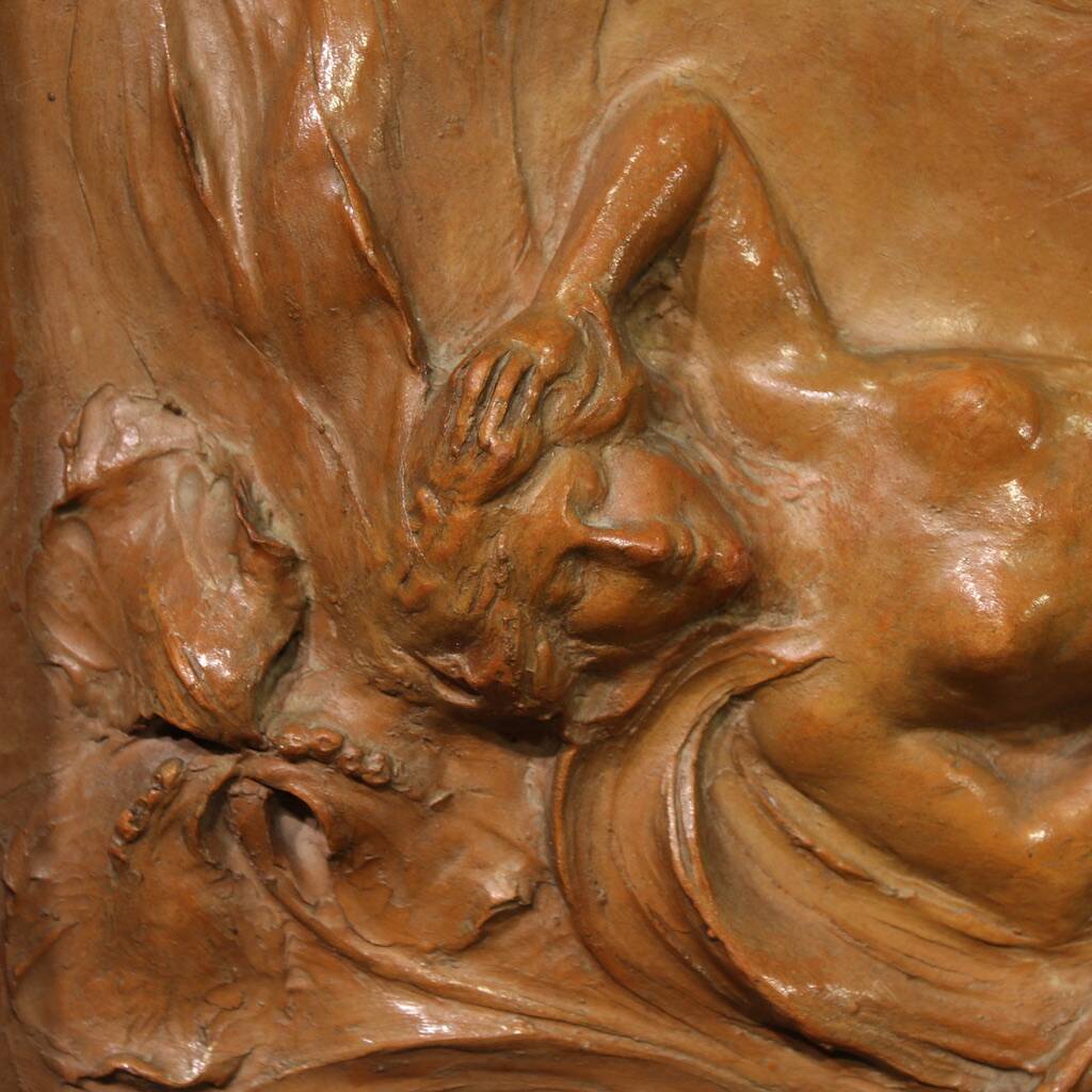French terracotta bas-relief, Venus with Faun from 20th century