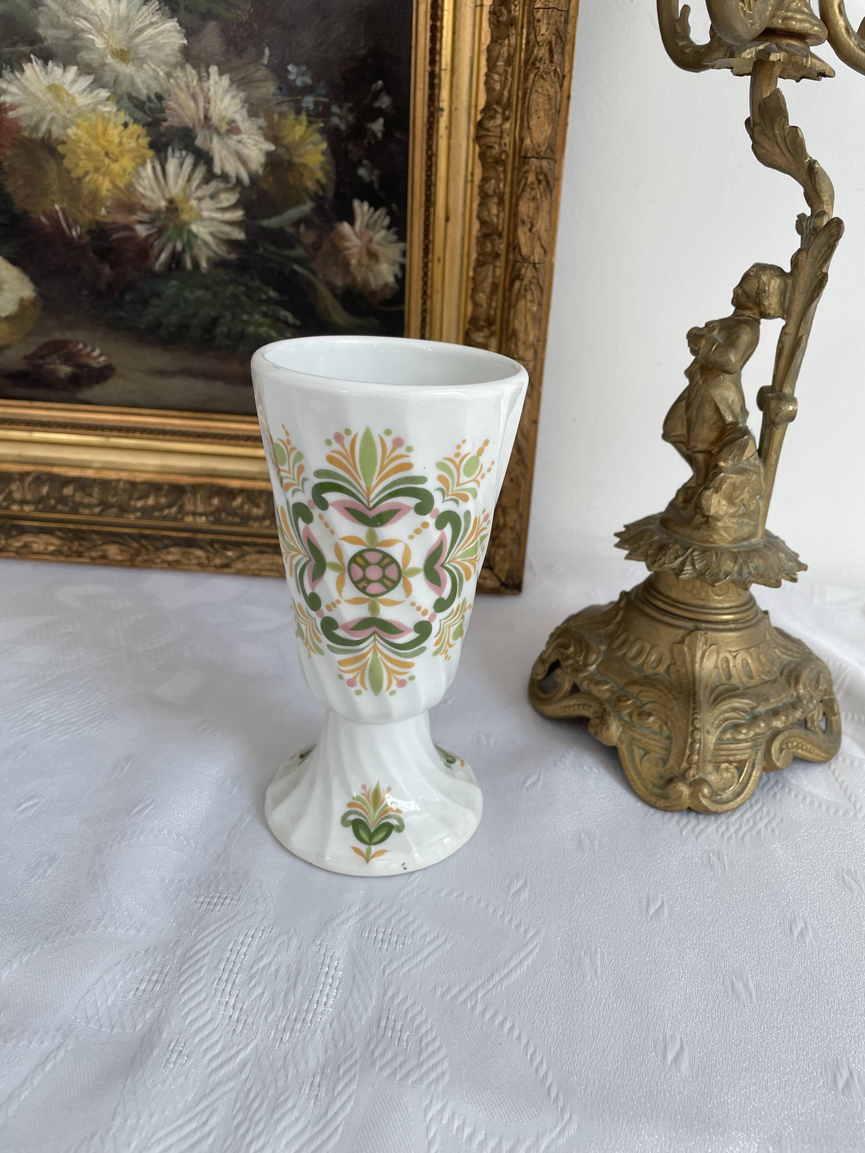 Vintage small vase stylized floral pattern porcelain ouragan ulysse paris, 1970s, france