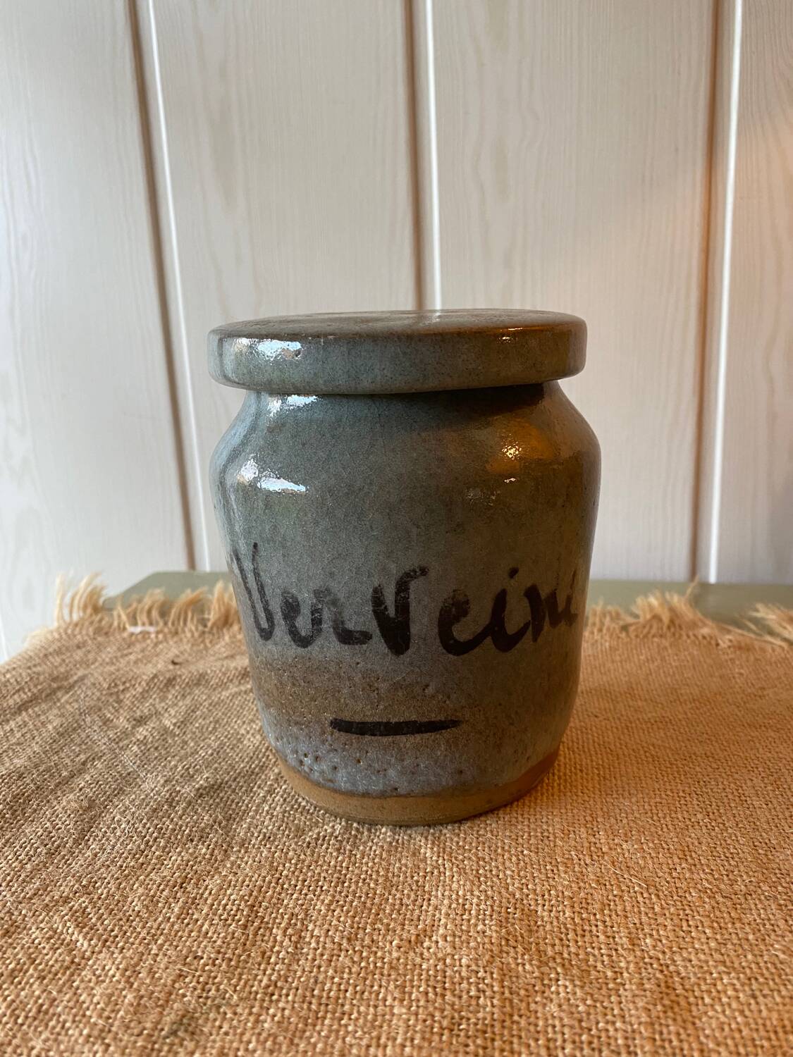 Enameled stoneware pot signed