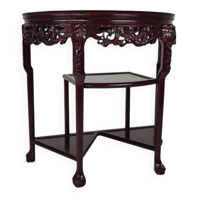 Console, table d'appoint chinoise vintage en bois et marbre