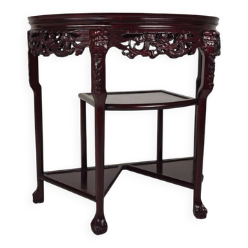 Console, table d'appoint chinoise vintage en bois et marbre