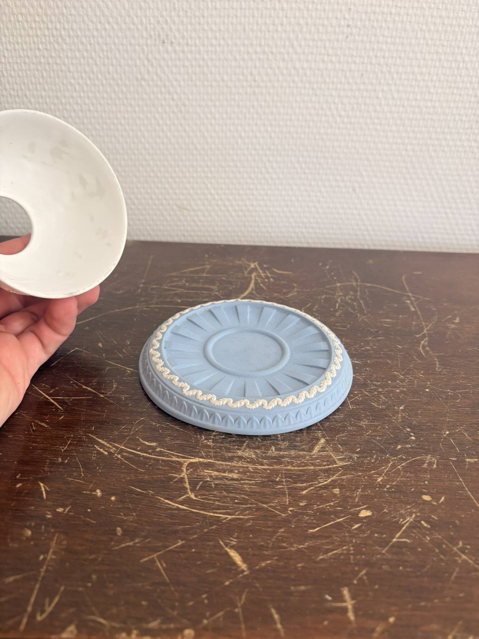 Wedgwood Blue and White Jasperware Candle Holder Vintage English Ceramics