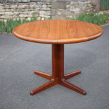 Round dining table extendable 2 extensions, vintage teak table, interior decoration