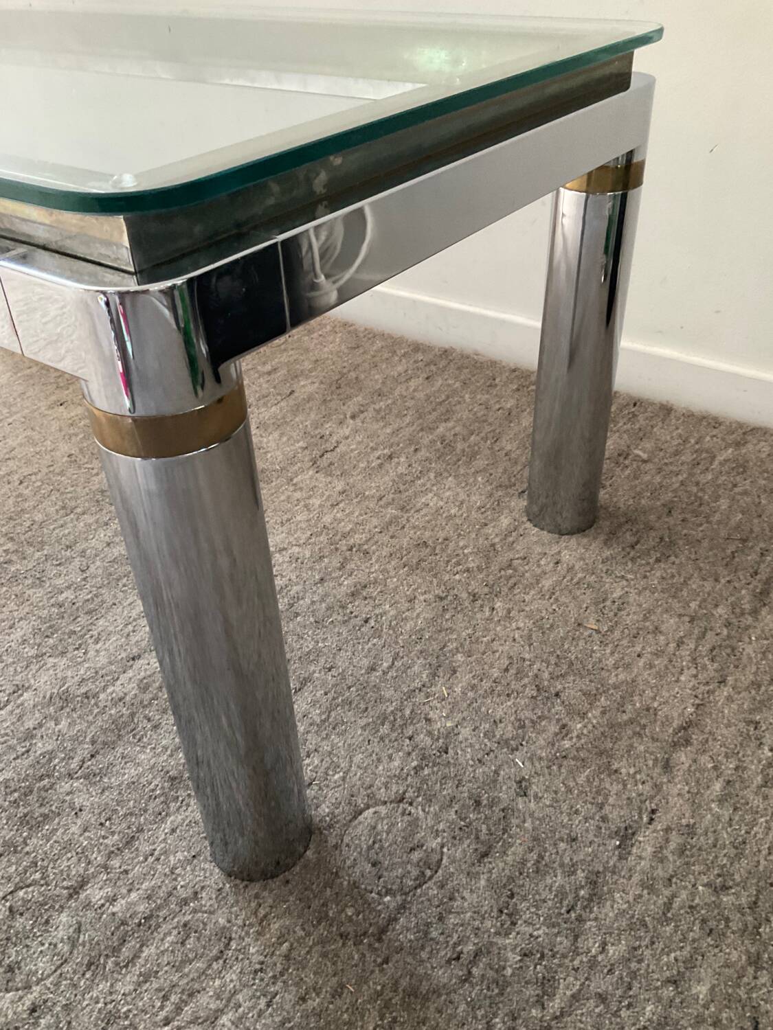 Vintage coffee table in brass and chrome metal from the 70s