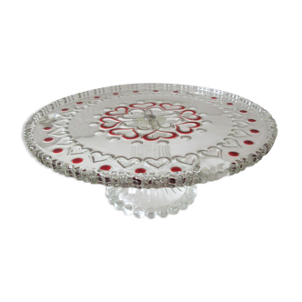 Vintage glass cake display pattern hearts