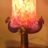 lampe bronze abat jour pate de verre signé eross de france nancy 40x16
