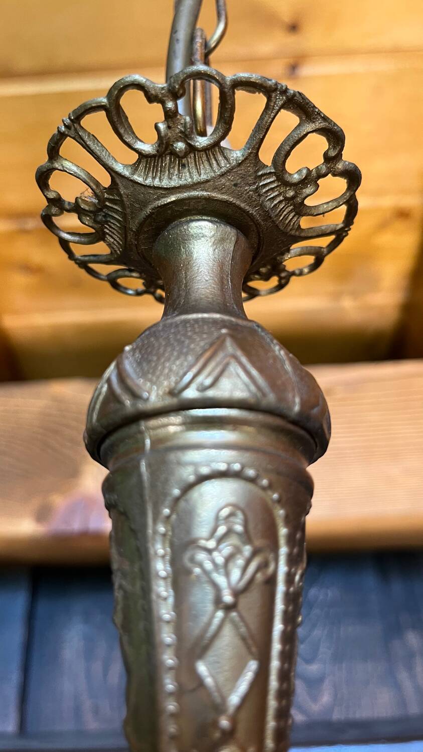 3-light brass pendant light with glass and pendants