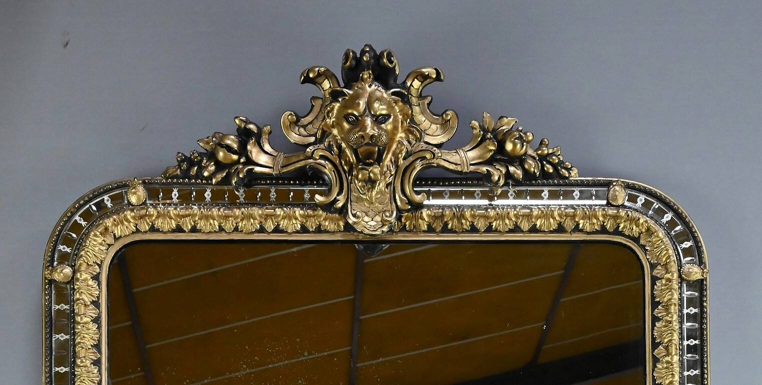 Large Mirror with Parcloses in Gilded and Blackened Wood, Napoleon III Style –