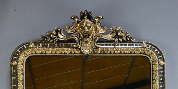 Grand Miroir à Parcloses en Bois doré et Bois noirci, style Napoléon III –