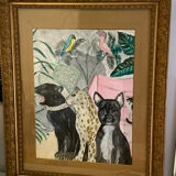 Painting jungle leopard acrylic old frame