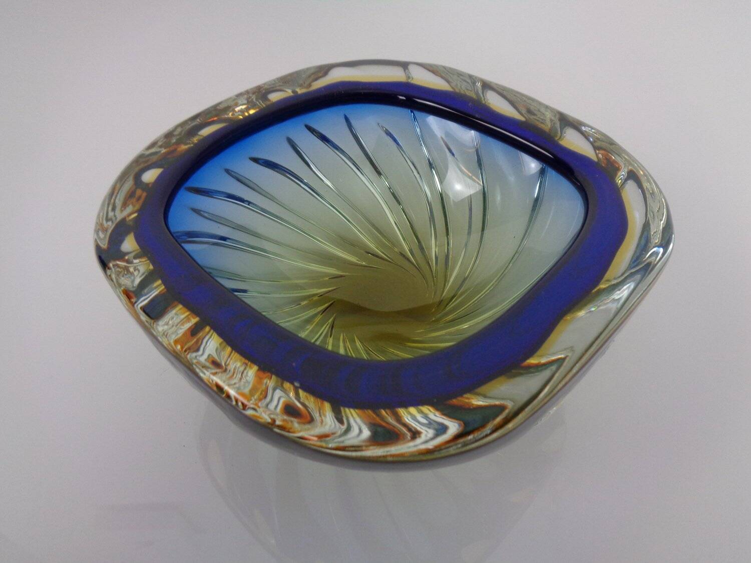 Blue Brown Sommerso Murano Glass Bowl or Ashtray by Flavio Poli, Italy, 1960s