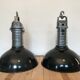 Pair of Philips lamps enamelled workshop pendant lamps
