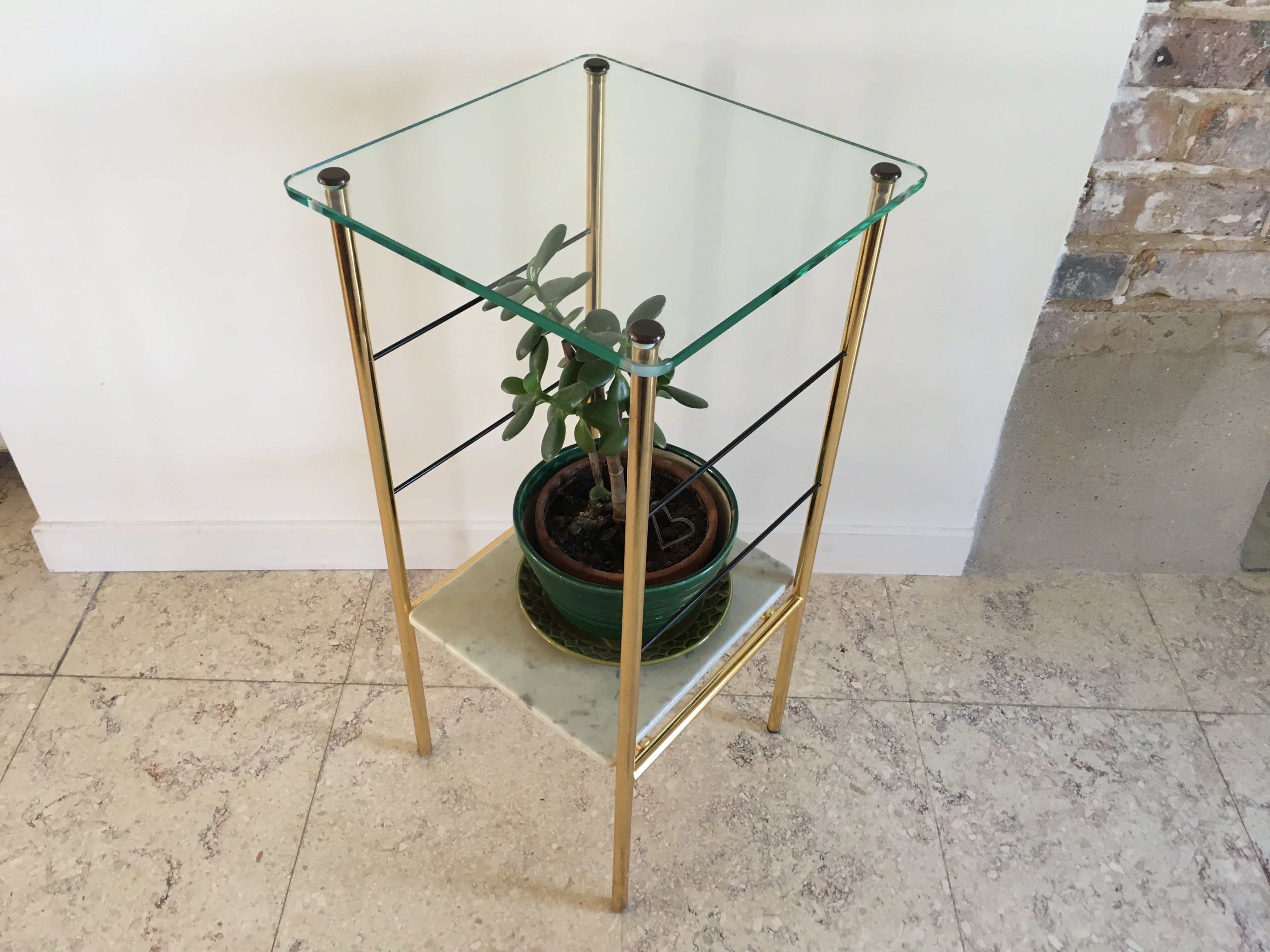 Table de chevet desserte verre et marbre des années 60