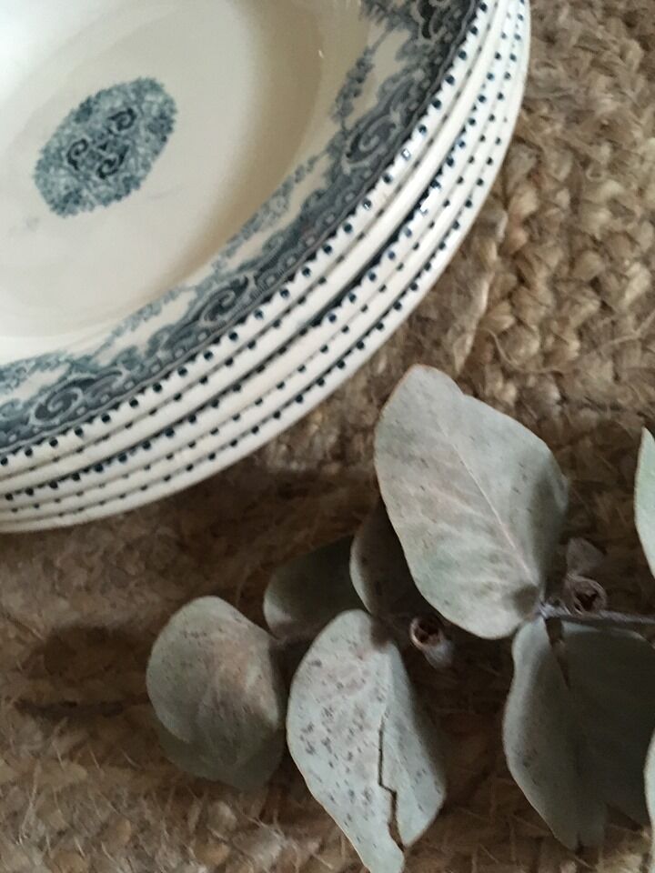 Ensemble cinq assiettes creuses terre de fer"Allez Frères"