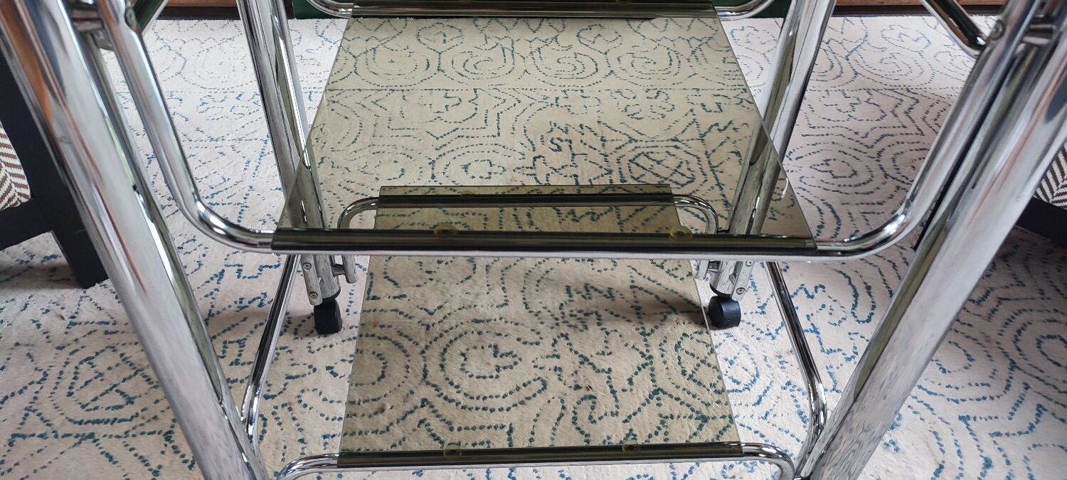 Rolling service chromed metal vintage 80s