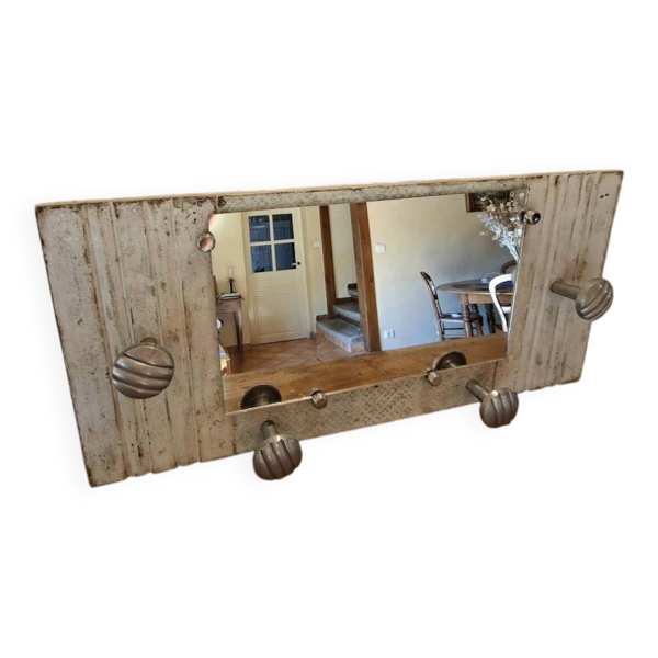 Portemanteau mural avec miroir patiné