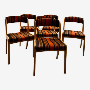 Suite of 6 self velvet striped chairs.