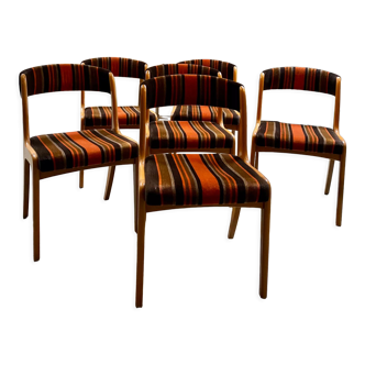 Suite of 6 self velvet striped chairs.