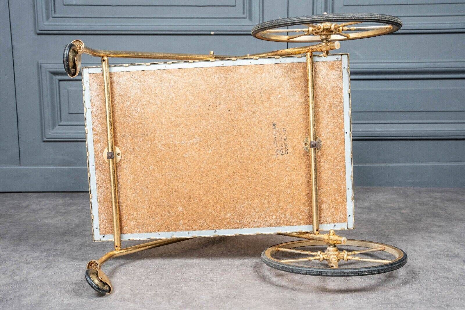 Rolling bar trolley in gold metal and black opaline two trays 1960