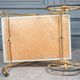 Rolling bar trolley in gold metal and black opaline two trays 1960
