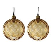Set of two vintage amber glass pendant lamps electrified to nine