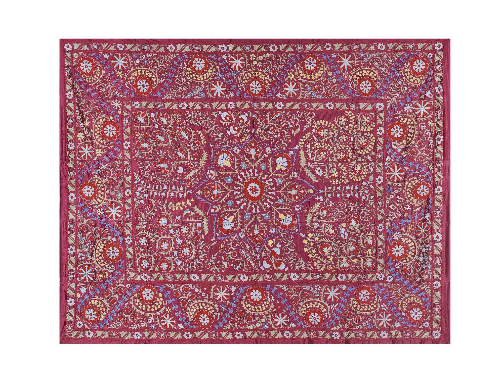 Vintage hand-embroidered Uzbek Suzani 237x300 cm