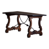 Brutalist table in antique Spanish solid oak and wrought iron, 19th century.