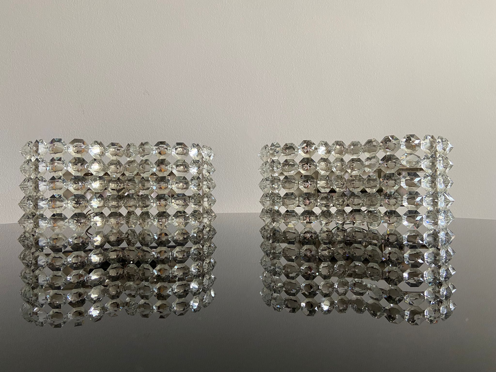 Pair of octagonal crystal wall sconces, Italy 1980s.
