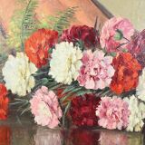 Grande Huile sur Toile « Bouquet de Pivoines » de P. Dolzan – 1930